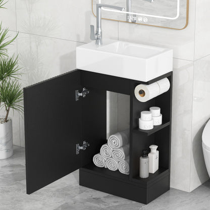 18.6" Bathroom Vanity with Sink, Bathroom Vanity Cabinet with Two-tier Shelf, Left or Right Orientation, Black (WF308491 New Color)