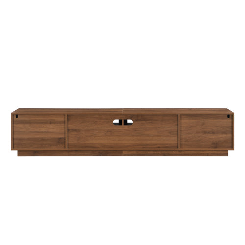 78.74 inch Walnut Fluted Glass Door Legless TV Stand 2 Drawer Media Console Supports Up To 85 inch TV