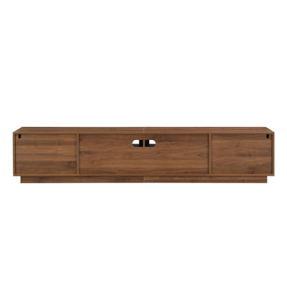 78.74 inch Walnut Fluted Glass Door Legless TV Stand 2 Drawer Media Console Supports Up To 85 inch TV