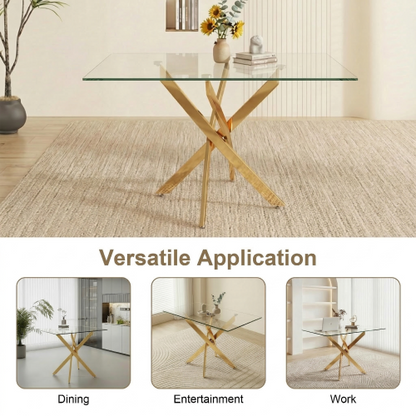 47.24 Inch Tempered Glass Table with Gold Legs