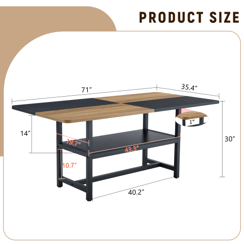 Two-Tone Spliced Dining Table with Storage Shelf