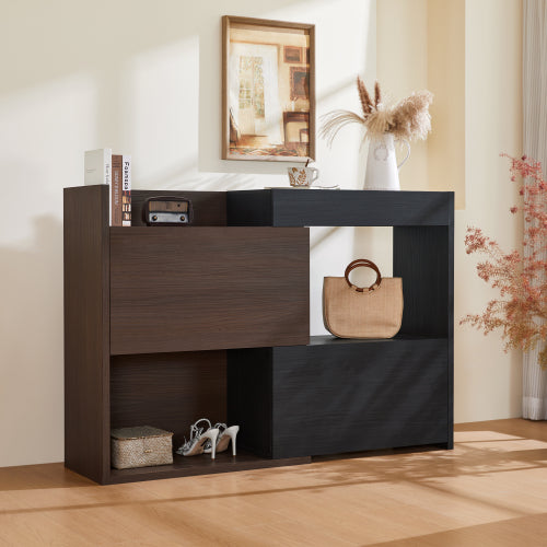 32.5 inch-58.8 inchW 40 inchH Multifuctional Storage Cabinet, Buffet Sideboard Cabinet with Drawer, Corner Cabinet for 44 inchH Window decor, Livingroom, Hallway, Entryway, Kitchen & Office  - Black & Walnut