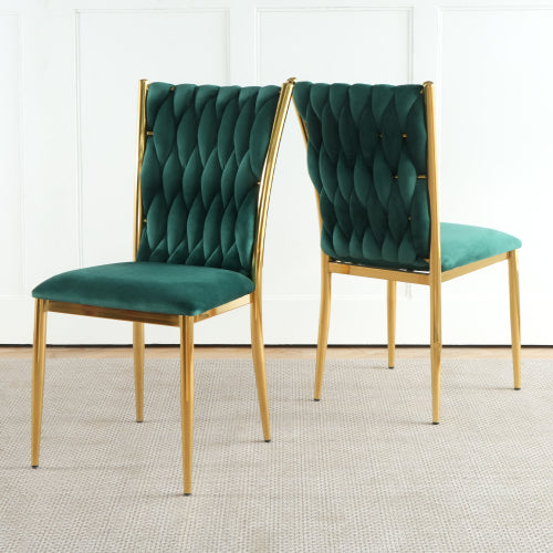 Velvet Upholstered Dining Chairs with Metal Legs, Set of 2, Green