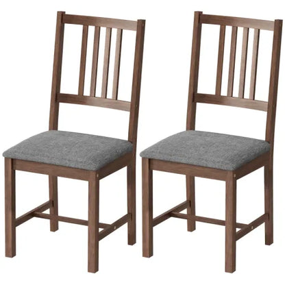 Set of 2 Dining Chairs Gray Upholstered Vertical Slat Back Chair