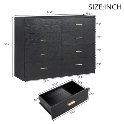 Modern Black 8-Drawer Dresser for Bedroom - Ample Storage Wide Chest of Drawers, Sturdy & Safe