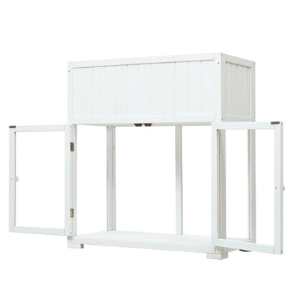 TOPMAX Patio 35.4inch x 17.7inch x 37.4inch Mini Wood Cold Frame Greenhouse with Wheels White