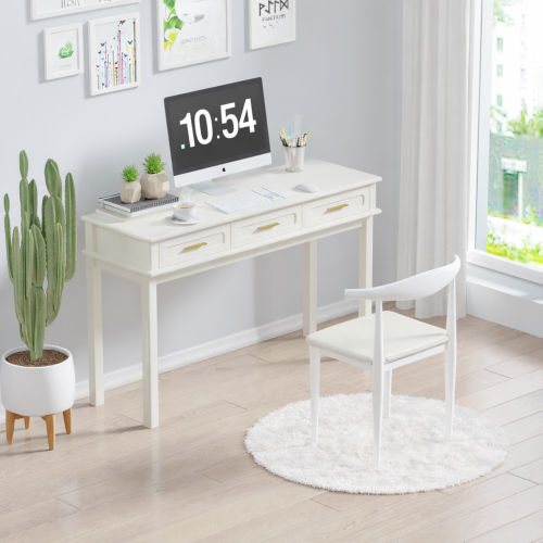 Cream White Vanity Desk with 3 Drawers, Modern Makeup or Writing Desk, Multipurpose Dressing Table for Bedroom, No Mirror Included