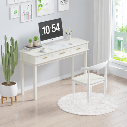 Cream White Vanity Desk with 3 Drawers, Modern Makeup or Writing Desk, Multipurpose Dressing Table for Bedroom, No Mirror Included