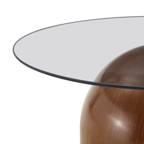 Set of 2 Walnut Nesting Glass Coffee Tables, Space-Saving Round Center Table
