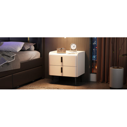 Nightstand with 2 Drawers, Night Stand with Marble-Pattern Tabletop, Modern Beside Table for Bedroom, End Table for Living Room, White