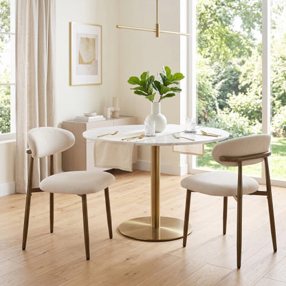 Modern Fabric Upholstered Metal Dining Side Chairs with Foot Pegs, Set of 2, Beige