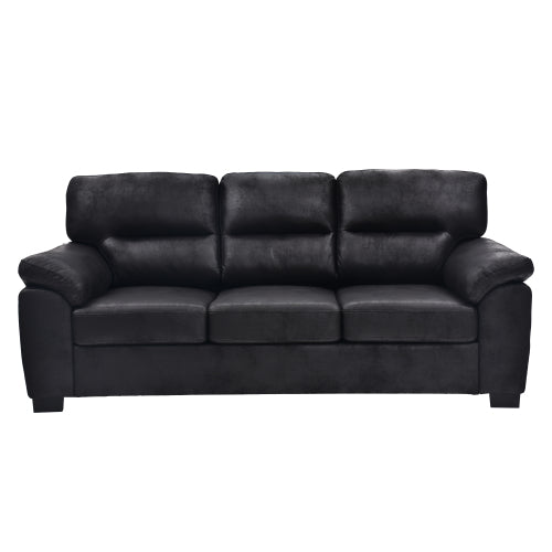81 inch  Black 3-Seater Retro Foil-Fabric Sofa,Padded Armrests,Black Triangle Legs