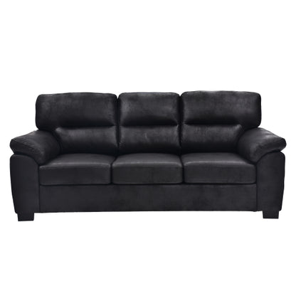 81 inch  Black 3-Seater Retro Foil-Fabric Sofa,Padded Armrests,Black Triangle Legs