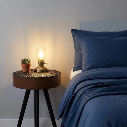 15.7inch  Mini Round Wooden Side Table, Black & Brown