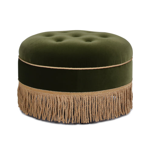 24 inch Round Upholstered Accent Ottoman, Olive Green Performance Velvet Round Foot Stool