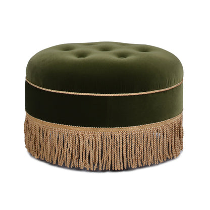 24 inch Round Upholstered Accent Ottoman, Olive Green Performance Velvet Round Foot Stool
