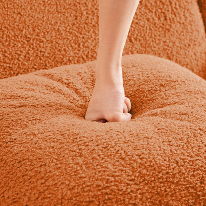 Orange Teddy Fabric Modular Ottoman, No-Assembly Plush Footrest for Sectional Sofa