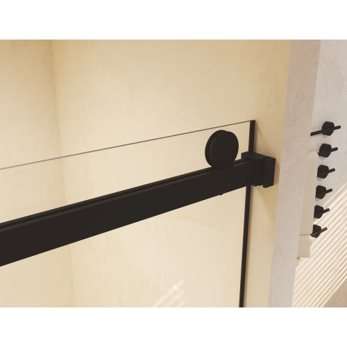 Frameless Double Sliding Shower Door 56-60 "W x 74" H, 5/16 "(8mm) Tempered Glass, Explosion Proof Film, Stainless Steel Handle, Square Tube Track, Matte Black