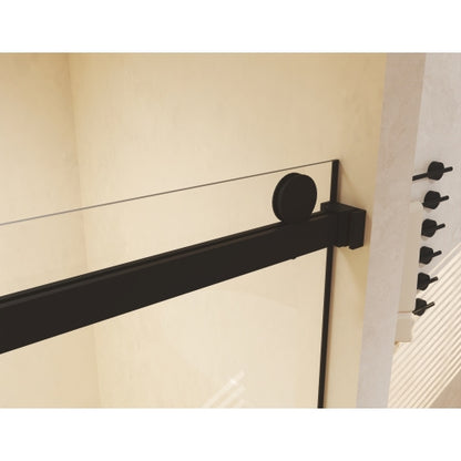 Frameless Double Sliding Shower Door 56-60 "W x 74" H, 5/16 "(8mm) Tempered Glass, Explosion Proof Film, Stainless Steel Handle, Square Tube Track, Matte Black