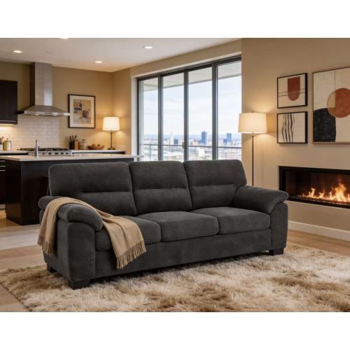Dark Gray 3-Seater Textured Fabric Minimalist Living Room Sofa