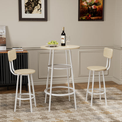 Bar Table Set with 2 Bar stools PU Soft seat with backrest, Grey, 23.62inch  W x 23.62inch  D x 35.43inch  H