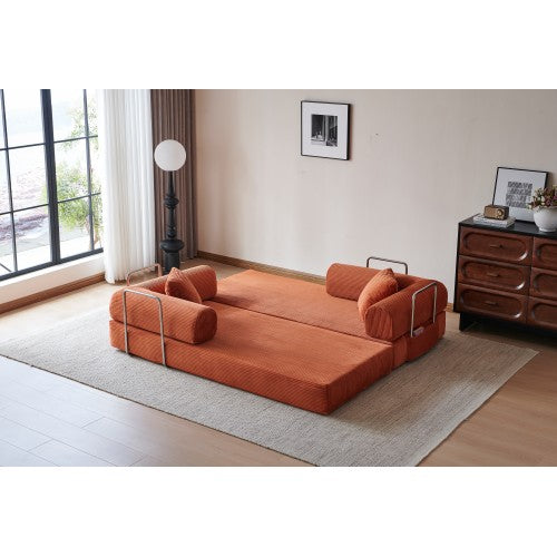 78.8 inch  Orange Corduroy Convertible Compression Boneless Floor Sofa-Bed