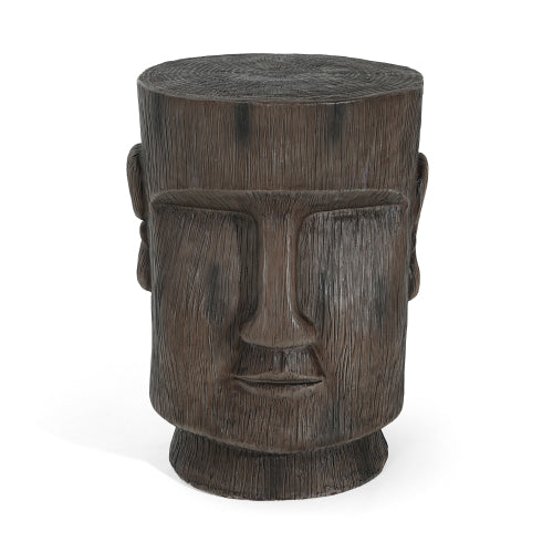 Outdoor Side Table,Easter Island Moai Statue Pedestal End Table Stool,For Home Patio Deck Sunroom Garden Balcony Yard Lawn,Light Grey Color