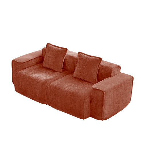 Red Velvet Modular Boneless Sectional Sofa with French Piping