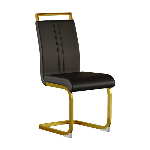 Modern Dining Chairs Set of 4, Black PU Faux Leather, Gold Metal Legs