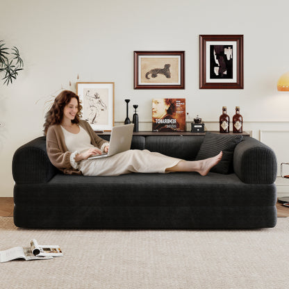 78.8 inch  Black Boneless Corduroy Convertible Compressed Floor Sofa Bed, No Assembly