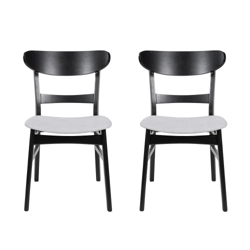 Set of 2 Mid-Century Dining Chairs, Black Rubberwood Splayed Legs with Light Beige Upholstered Cushion