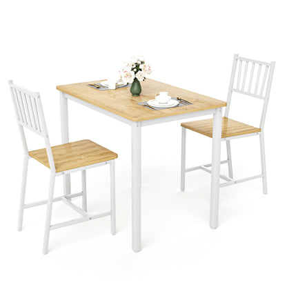 3-Piece Natural & White Industrial Dining Set, Table & 2 Chairs