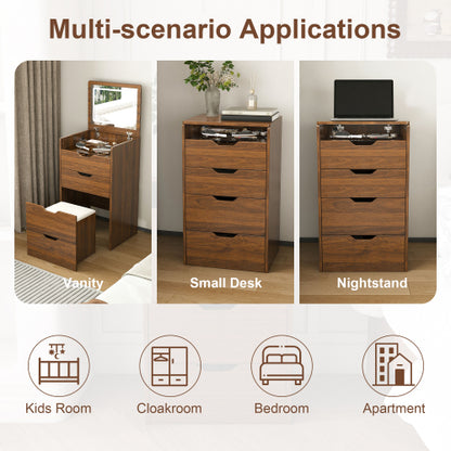 Walnut 3?in?1 Flip?Top Lighted Vanity Desk 18.9 inch L, Shatter?Proof HD Mirror, Storage Stool