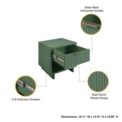 Sage Green Glam Style Solid Wood Nightstand