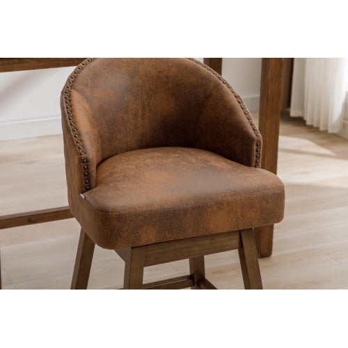 Rotating bar chair, counter height bar chair with backrest, leather rotating kitchen stool with wooden legs and footrest, soft cushion bar  chair, kitchen island