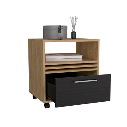 20inch High Mobile Nightstand, Natural Oak, 1 Drawer & Shelf with Casters