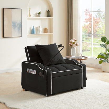 Black 3-in-1 Convertible Sleeper Chair with USB-C & Phone Holder