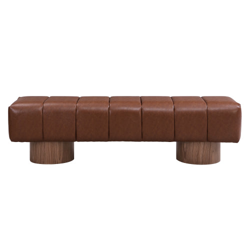 Upholstered Dining Bench for Dining Room, No-Assembly End of Bed Entryway Bench Ottoman for Bedroom Living Room, Brown PU, 300 LBS Weight Capacity