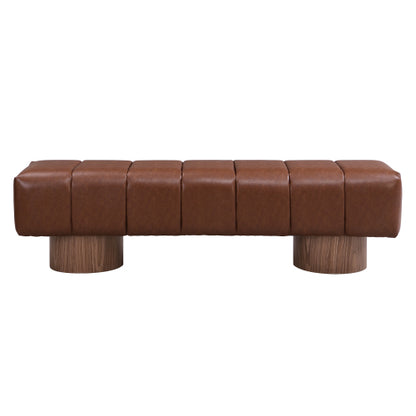 Upholstered Dining Bench for Dining Room, No-Assembly End of Bed Entryway Bench Ottoman for Bedroom Living Room, Brown PU, 300 LBS Weight Capacity