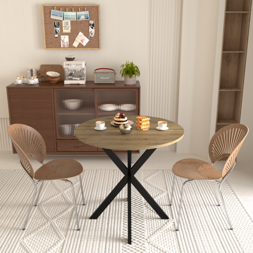 31.5 Inch Round Dining Table with MDF Top and Metal Legs