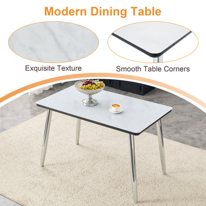 47.3 Inch Marble Tempered Glass Dining Table with Silver Tapered Metal Legs