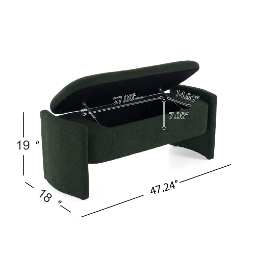 Boucle Storage Ottoman Bench with 17 Gallon Capacity, Dark Green