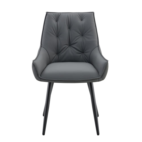 Dining Chairs Set of 4, Dark Gray Faux Leather Dining Room Chair, Metal Kitchen Chairs with Gold Mesh Texture and Black Sanded Legs, Flat Back Upholstered Chair (Dark Gray, Set of 4)