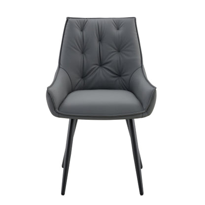Dining Chairs Set of 4, Dark Gray Faux Leather Dining Room Chair, Metal Kitchen Chairs with Gold Mesh Texture and Black Sanded Legs, Flat Back Upholstered Chair (Dark Gray, Set of 4)