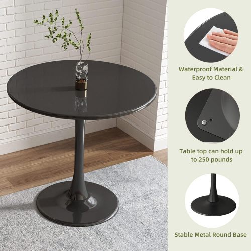 24inch  Black Round Tulip Table, MDF Top & Steel Base Mid-Century Kitchen & Coffee Table