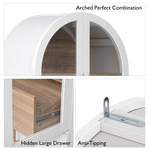 71inch  Arched Kitchen Pantry Cabinet with Glass Doors White