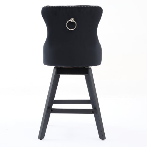 Swivel Velvet Barstools with Button Tufted Decoration and Wooden Legs, and Chrome Nailhead Trim, Leisure Style Bar Chairs,Bar stools, Set of 2 (Black)