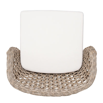 Outdoor Acacia Wood Bar Stools (Set of 2), Teak Finish Bar Height Chairs with Beige Cushion & Light Brown Wicker Back, Counter Height Stools for Patio, Poolside, Kitchen Island