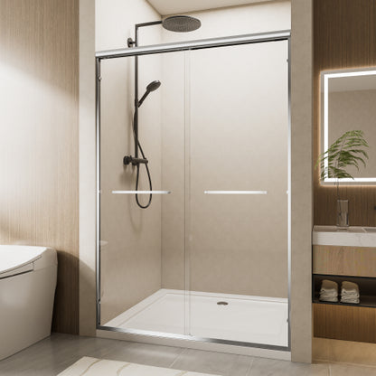 56"-60" W x 72" H Chrome Aluminum Frame Double Sliding Shower Door with 1/4" (6mm) Nano-Coated Clear Tempered Glass and Dual Stainless Steel Handles