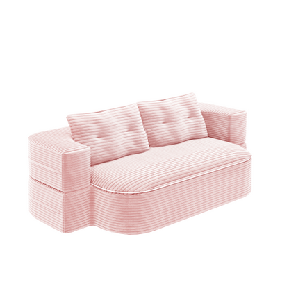 78.7-Inch Baby-Pink Convertible Corduroy Sleeper Floor Sofa-Bed with Zip-On Blanket & 2 Pillows No-Assembly